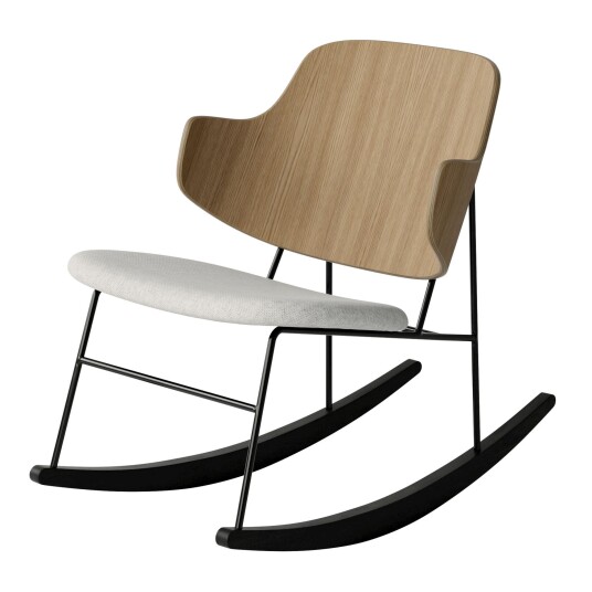 Audo Copenhagen The Penguin Rocking Chair Upholstered Seat Black Steel / Natural Oak / Hallingdal 110