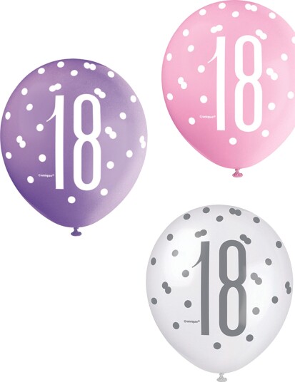 Unique Party Ballonger 18 Rosa Lilla Hvit 6-pakning 83409