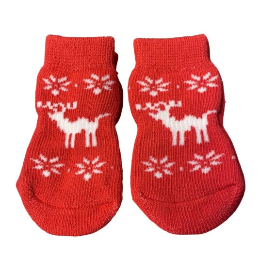 4-Pack Antiskli Hundesokker Reinsdyr