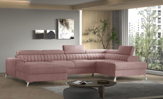 Kamran Sovesofa m. Divan og Sjeselong med Oppbevaring Rosa Kamran Sovesofa m. Divan og Sjeselong med Oppbevaring Rosa