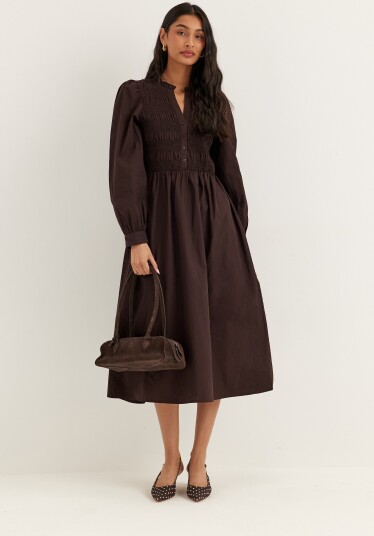 Bubbleroom V neck Cotton Smock Dress