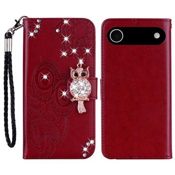 iPhone Air Ugle Rhinestone Lommebok deksel   Rød