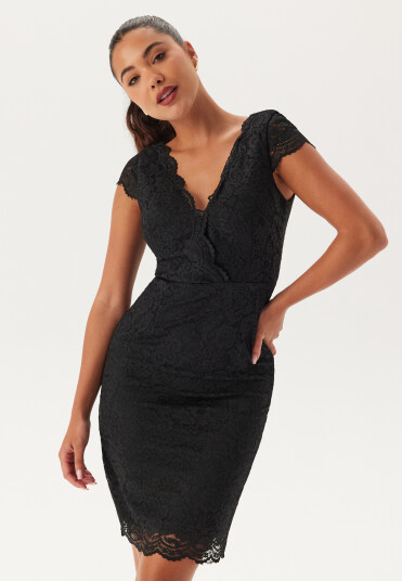 Bubbleroom Occasion V-neck short lace Dress Black 36