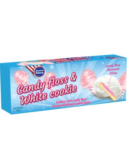 AB Candyfloss & White Cookie Kjeks Dekket i Glasur og Sukkerspinnfyll 96 gram USA Import AB Candyfloss & White Cookie Kjeks Dekket i Glasur og Sukkerspinnfyll 96 gram USA Import