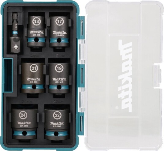 Makita E-16592 Kraftpipesett 1/2" med 7 Metriske Hoder 13-24 mm Sort Teal