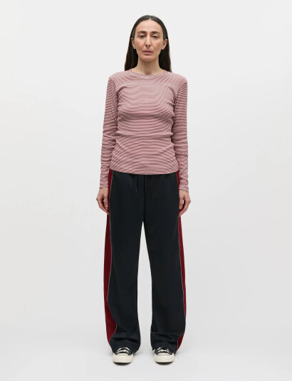 Mads Nørgaard 2X2 Cotton Stripe Tuba Tee Ls - Red - S