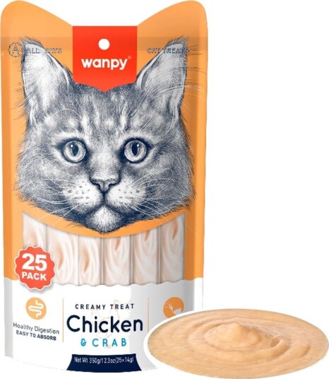 Wanpy 25 x 14gr Pack Creamy Lickable Treat with and Crab 25 x 14gr Chicken