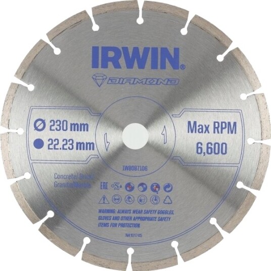 Irwin Diamantblad 230 Mm X 22,23 Mm Segmentert For Betong, Tegl, Granitt Og Marmor