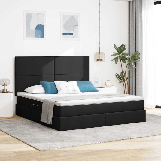  Seng med lagring og LED Svart 160 x 200 cm Polyester