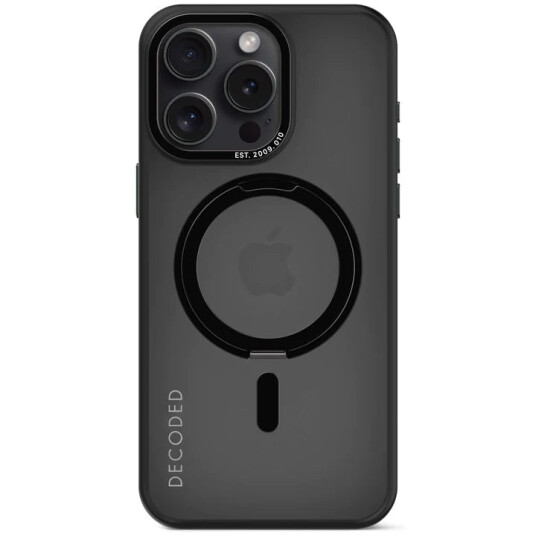 Decoded Core Collection - Baksidedeksel For Mobiltelefon - Loop Stand - Magsafe-Samsvar - Termoplast-Polyuretan (Tpu), Resirkulert Polykarbonat - Transparent Svart - For Apple Iphone 15 Pro Max