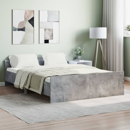 vidaXL Sengeramme med hode- og fotgavl betonggrå 135x190 cm 8721012157484