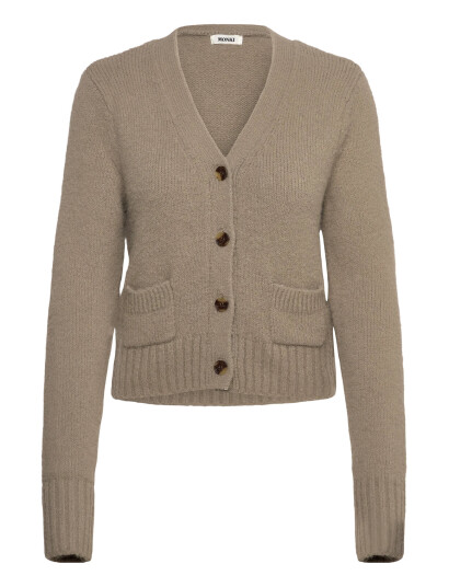 Monki Ribbed V-Neck Cardigan - Beige - XS Monki Ribbed V-Neck Cardigan - Beige - XS
