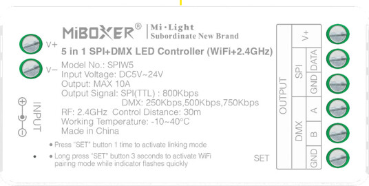 5i1 løpelys DMX+SPI+WIFI strip kontroller RF 12V/24V RGB+CCT