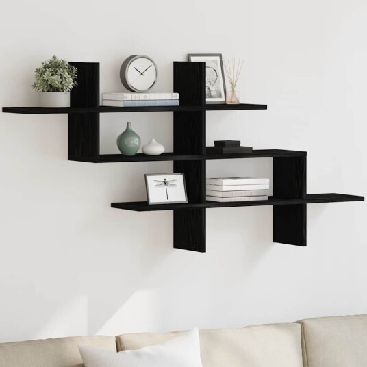 vidaXL Vegghylle svart eik 124,5x18x60,5 cm konstruert tre