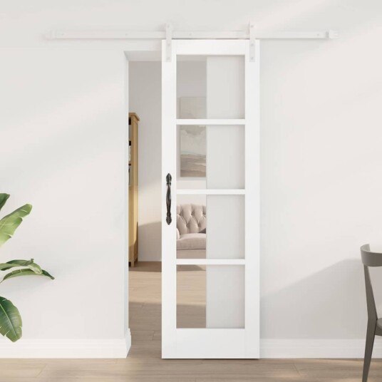 vidaXL Skyvedør med Utstyr Sett "ORKDAL" Hvit Solid Tre & Glass