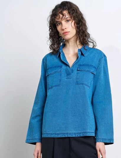French Connection Zaves Chambray Pocket Shirt   Blue   XL