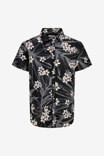 Jack & Jones Skjorte JjHawaii Aop Shirt SS LN Svart