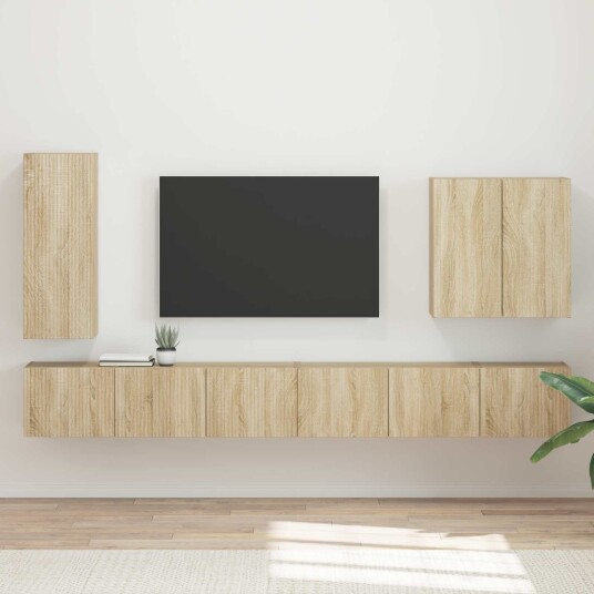  TV vegghyllesett Veggmontert 6 pcs Sonoma eik