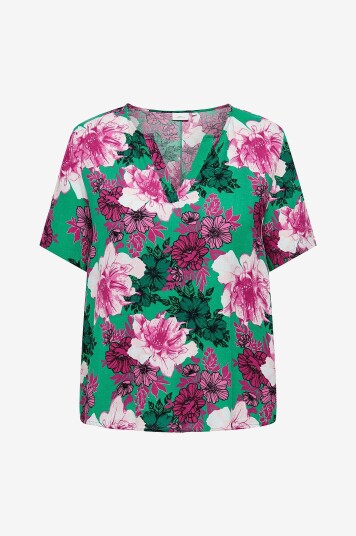 Only Carmakoma - Bluse carClea Life S/S V-neck Top Aop - Grønn