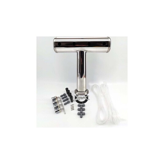 4 Taps T-Bar Brushed Stainless Font Kit stilrent tappetårn for 4 kraner