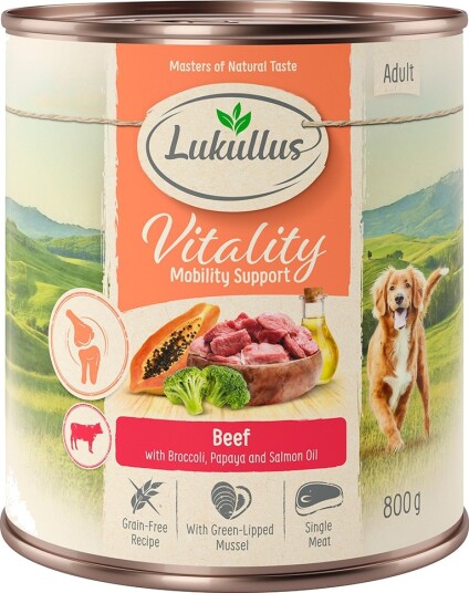 Lukullus Våtfôr Vitality Ledd Storfekjøtt Kornfritt 6 X 800 G