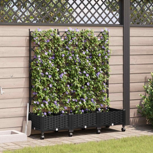 vidaXL Hageplanter med espalier og hjul 3 stk. Svart PP