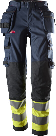 Snickers Workwear ProtecWork 6767 Varselbukse varsel, marineblå/gul, dame, klasse 1, flammehemmende 42, Klær