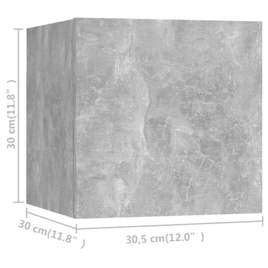 Vegghengte TV benker 8 stk betonggrå 30,5x30x30 cm