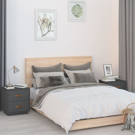 vidaXL Nattbord 2 stk grå 40x34x45 cm heltre furu