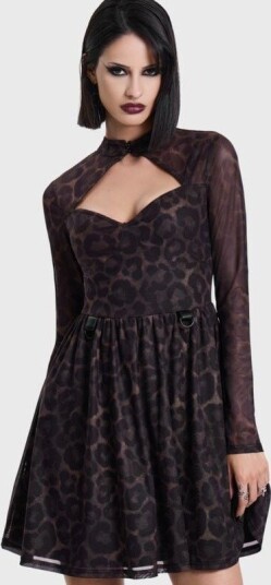 Killstar   Goth Kort kjole   LEOPARD MINI DRESS   XS til XXL   Damer   brun