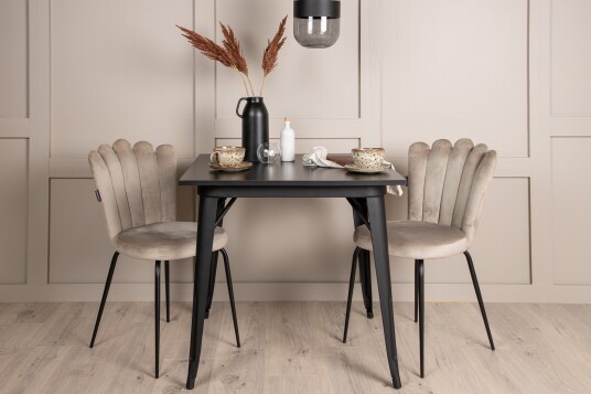 Venture Home Spisegruppe Tudera 80 cm Rektangulær med 2 Limhamn Stoler Beige