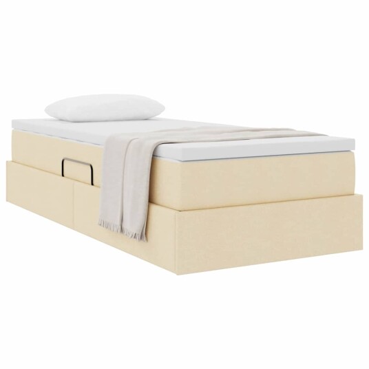 Seng med lagring og madrass Krem 90 x 200 cm Polyester