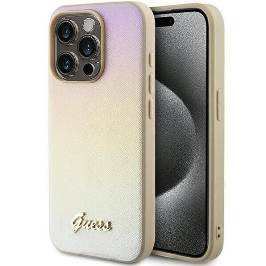 Guess Iridescent Saffiano etui til iPhone 15 Pro - Gull
