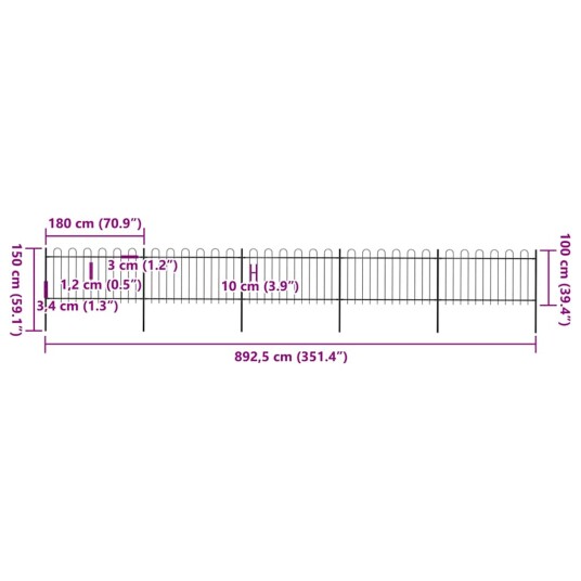vidaXL Hagegjerde med buet topp stål 8,5x1 m svart vidaXL Hagegjerde med buet topp stål 8,5x1 m svart