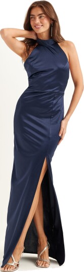 Bubbleroom Occasion Stretch Satin Halterneck Gown