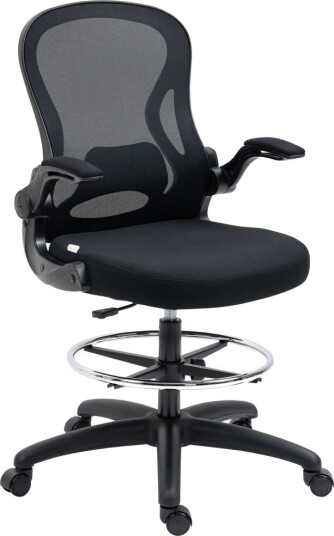 Kontorstol Ergonomisk Arbeidsstol Med Justerbar Fotring 110-130 Cm Høydejusterbar Hjul Korsryggstøtte Svart