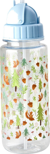 RICE Drikkeflaske i plast for barn med Happy Forest-trykk Blå 500 ml