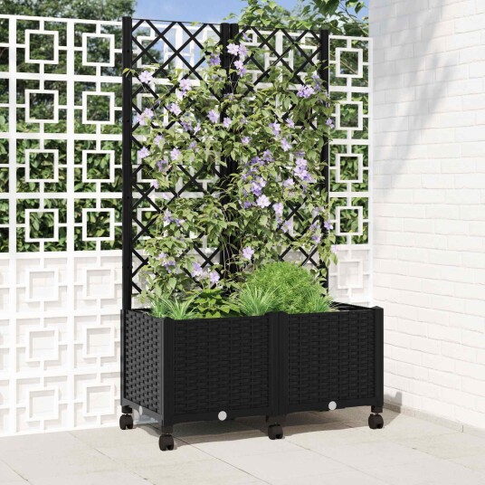 vidaXL Hageplanter med espalier og hjul Svart 80 x 40 x 146 cm PP