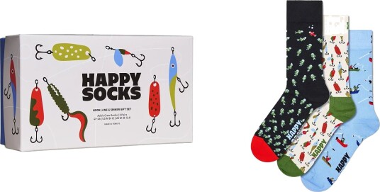 Happy Socks 3 Pack Hook Line Sinker Socks Gift Set Black 36 40