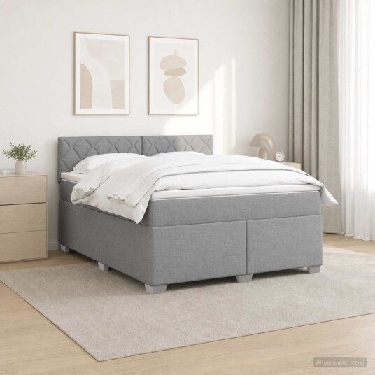 vidaXL Box Spring Seng med Madrass og LED Lysegrå 160 x 200 cm Stoff
