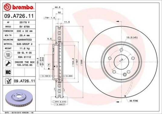 Bremseskive BREMBO 09.A726.11
