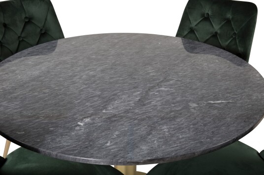 Venture Home Estelle Spisegruppe 106 cm Rund med 4 Velvet Stoler   Sort/Guld