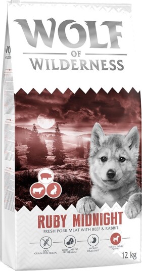 Wolf Of Wilderness Tørrfôr Junior Ruby Midnight & Kanin Kornfri Oppskrift Biff 12 kg