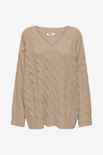 Only - Genser onlJeanett Life L/S Cable V-neck CC - Beige