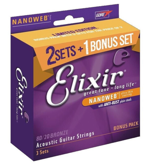 Elixir Nanoweb Ac 3-Pack 80/20 Bronze (012-053) 16539 3.Pack Elixir Nanoweb Ac 3-Pack 80/20 Bronze (012-053) 16539 3.Pack
