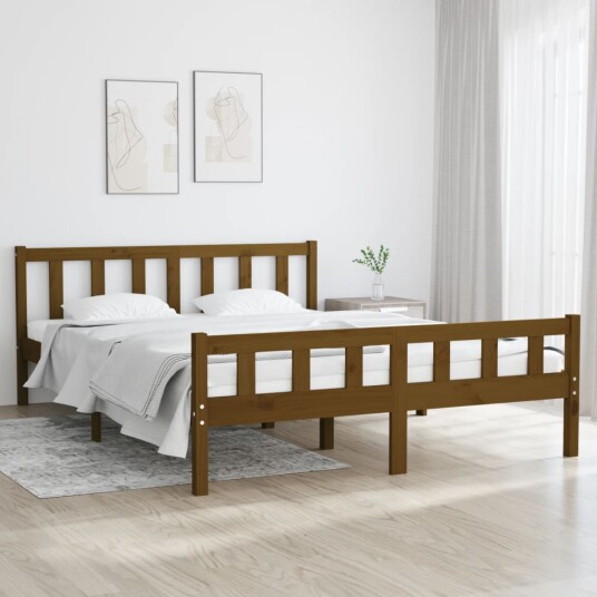 vidaXL Sengeramme honningbrun heltre 150x200 cm 5FT King Size