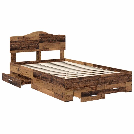Sengestamme med skuff Gammelt tre 135 x 190 cm Konstruert tre