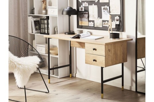 Skrivebord Maryneal 120 cm med Oppbevaring 2 Skuffer Lyst Tre