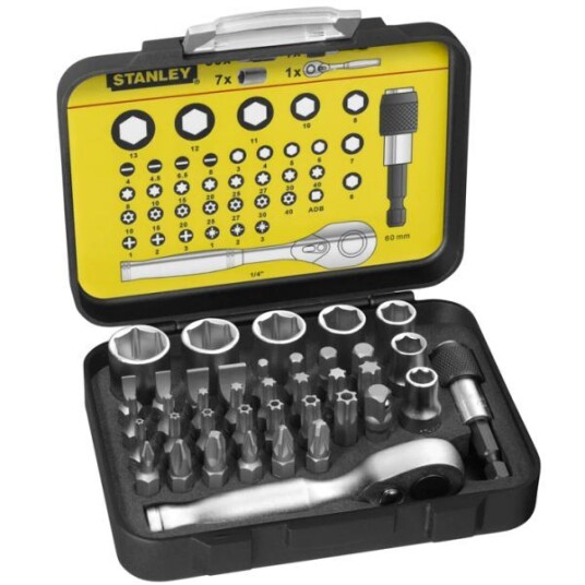 Stanley 39 Deler Magnetisk Bit- og Pipenøkkelsett 1/4" Drev