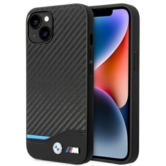 Bmw Iphone 14 Plus Deksel Carbon Effect Printed Logo Svart